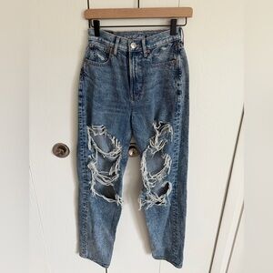 American Eagle Outfitters Ripped Blue Boyfriend Jeans, Size 0
